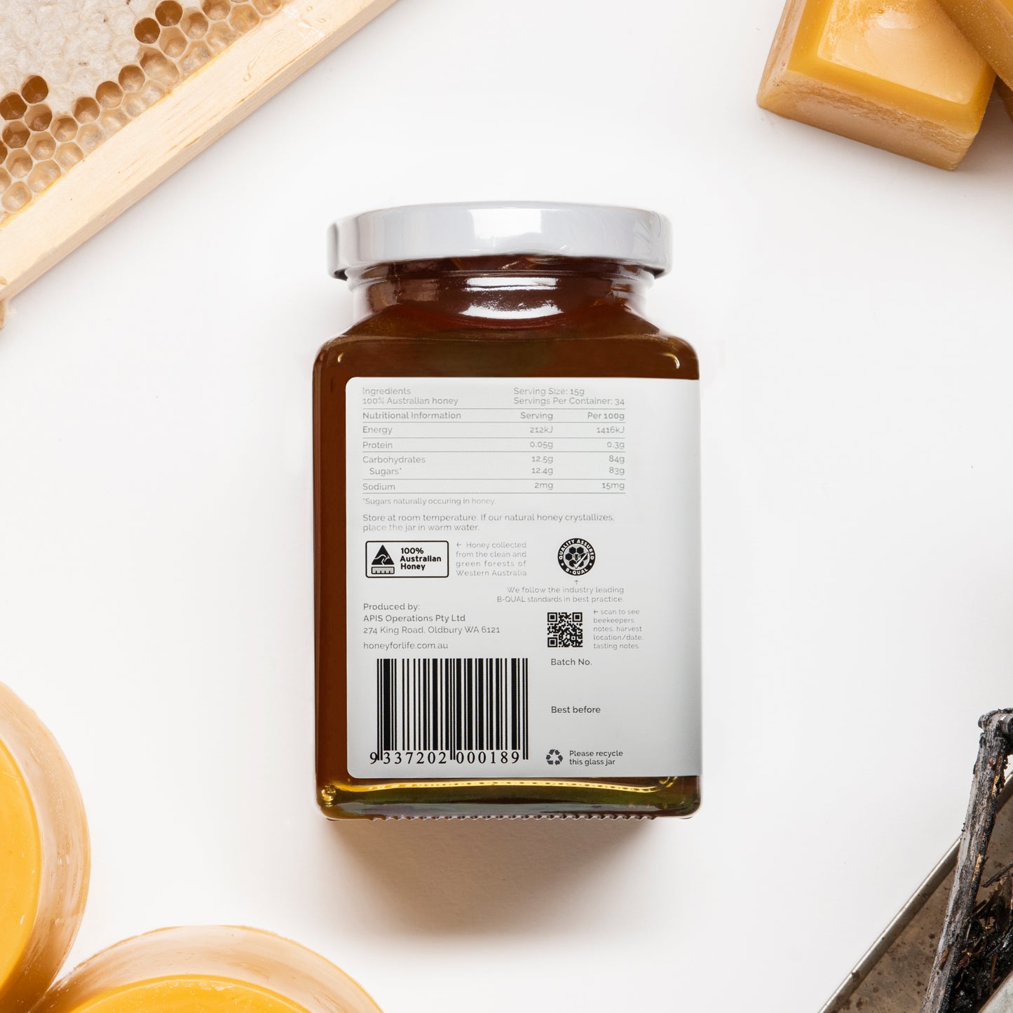 imabe of the label of nutritional information of Super Active Jarrah Honey
