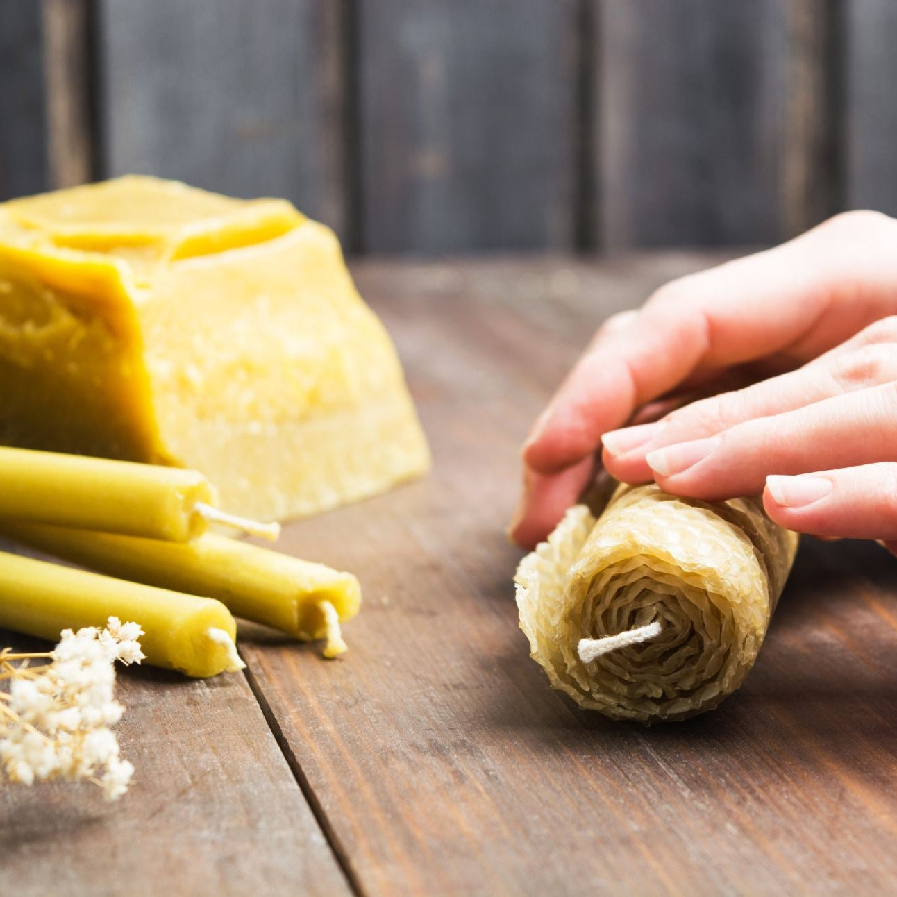 We have beautiful beeswax candles & also a range of beeswax body and lip balms.